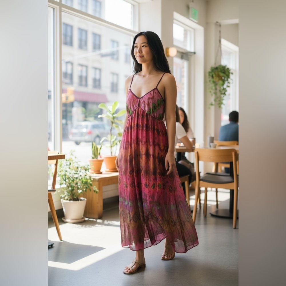Elegant Pink and Brown Maxi Dress